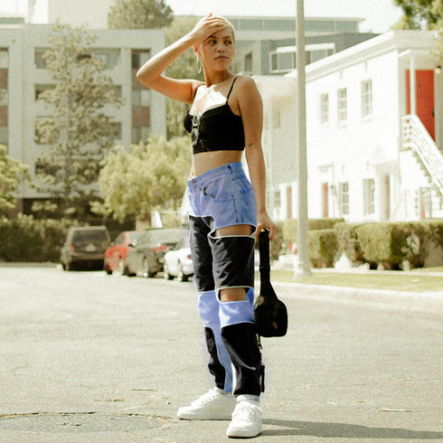 Contrast color hollowed-out trousers for women - ROUTINE FASHION
